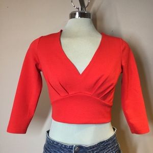 UK2LA, red polyester spandex, crop Top size S/P